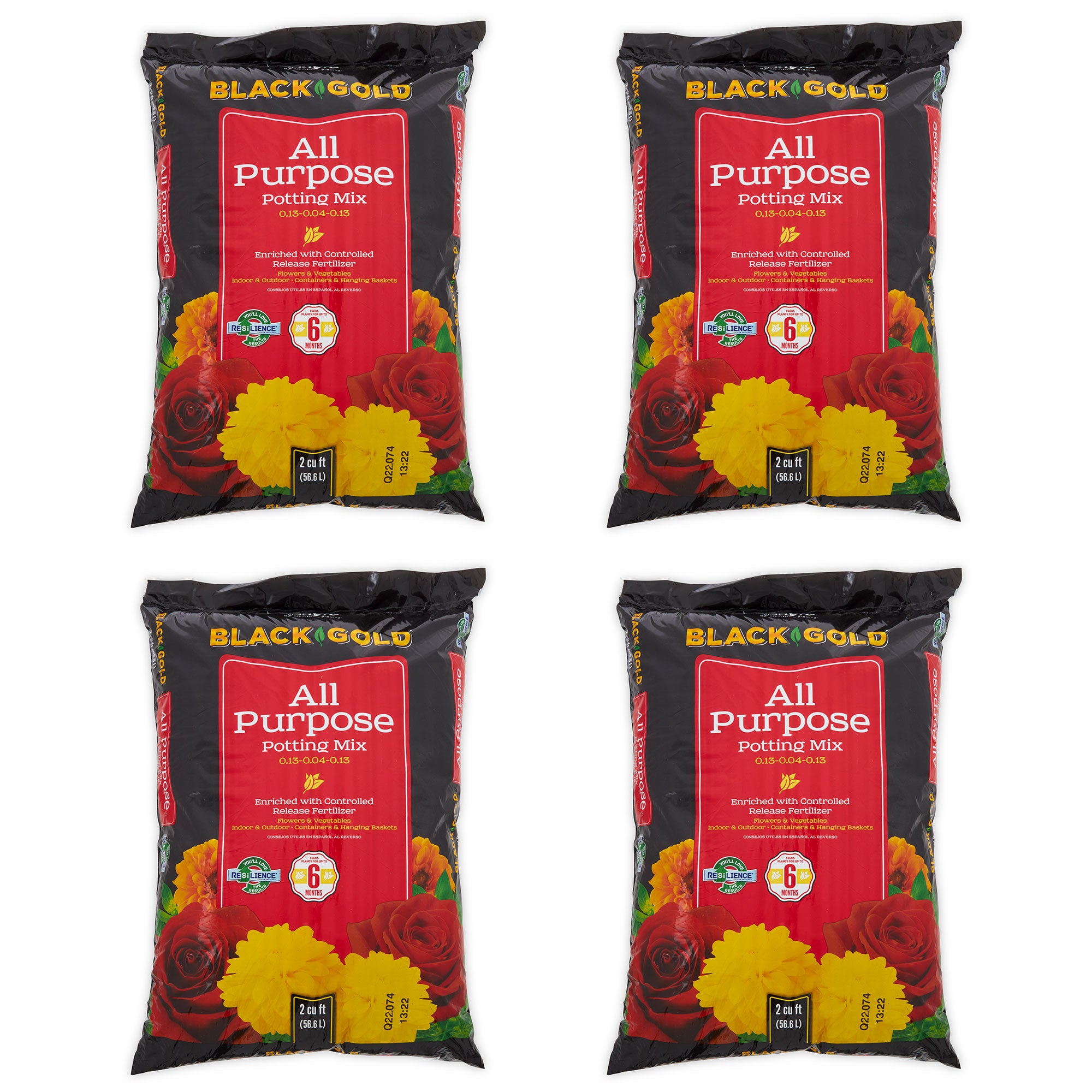 SunGro Black Gold All Purpose Potting Soil Fertilizer Mix, 2 Cu Ft Bag (4 Pack) - VMInnovations