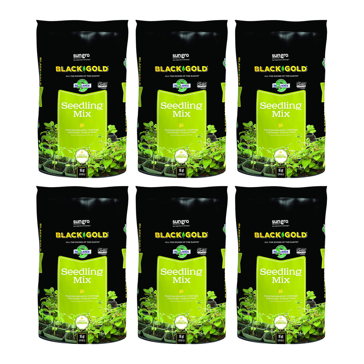 SunGro Black Gold Seeds or Cutting Seedling Germination Mix, 16 Quart (6 Pack)