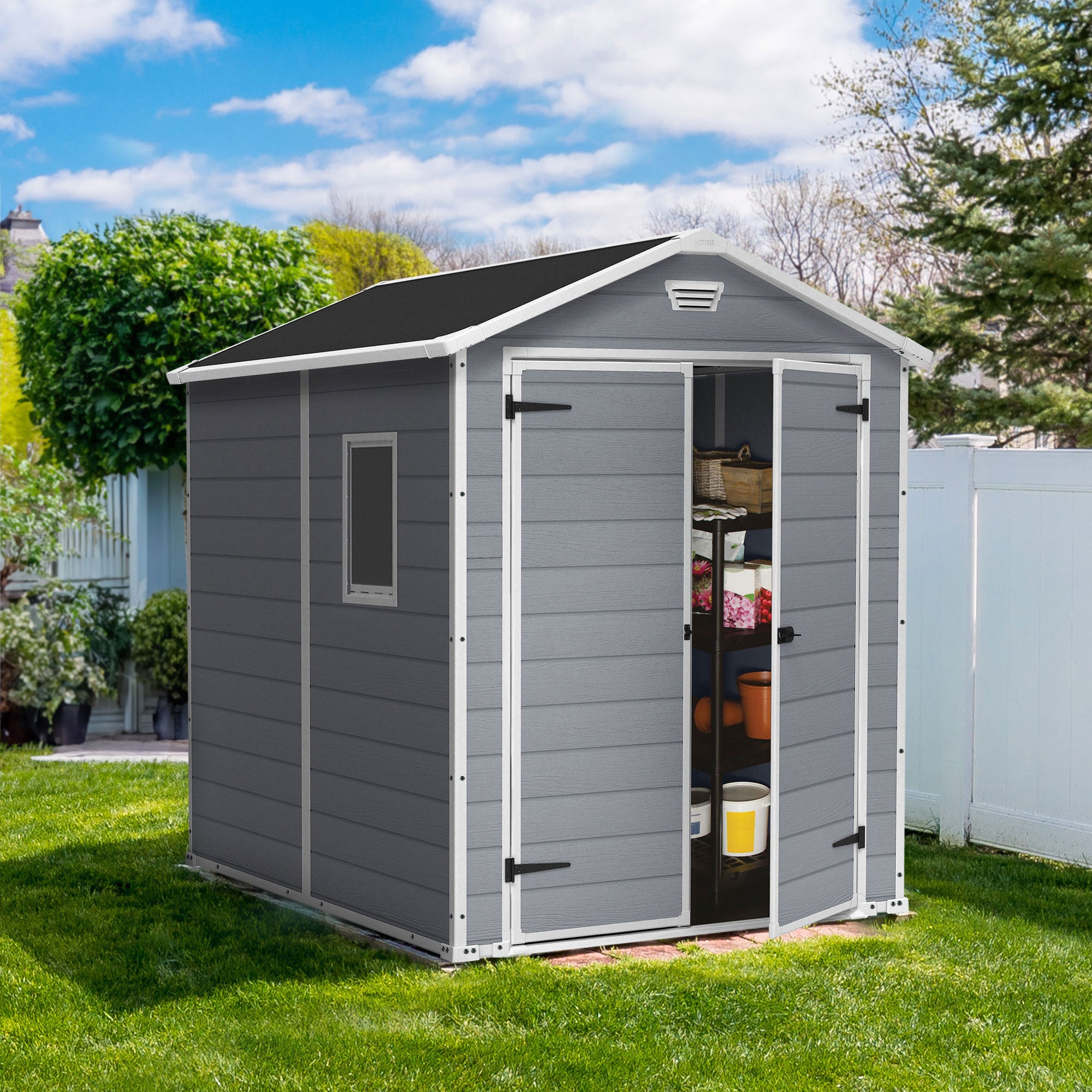 Keter 213413 Manor 6 X 8 DD All Weather Resistant Storage Shed, Grey (Used) - VMInnovations