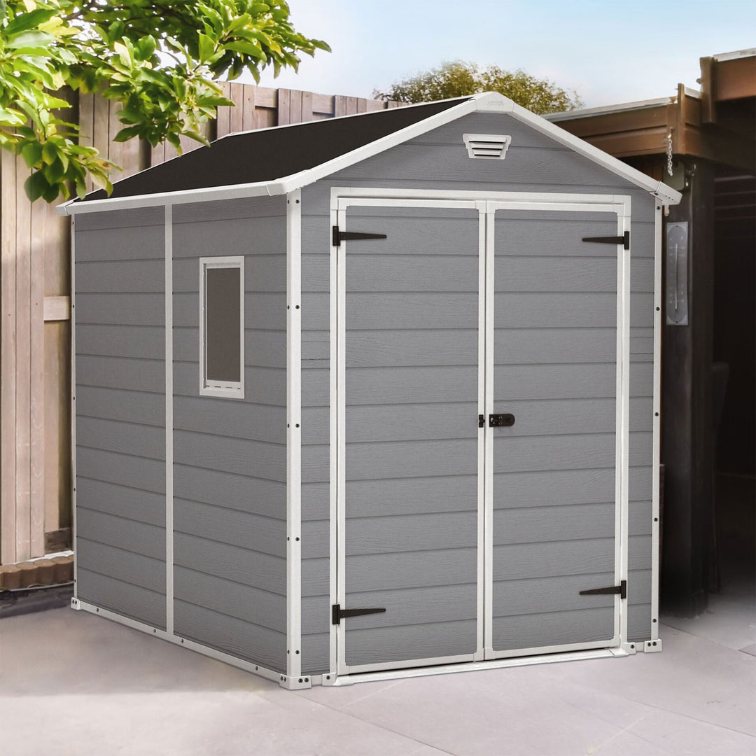 Keter 213413 Manor 6 X 8 Foot Resin All Weather Outdoor Tool Storage Shed, Grey