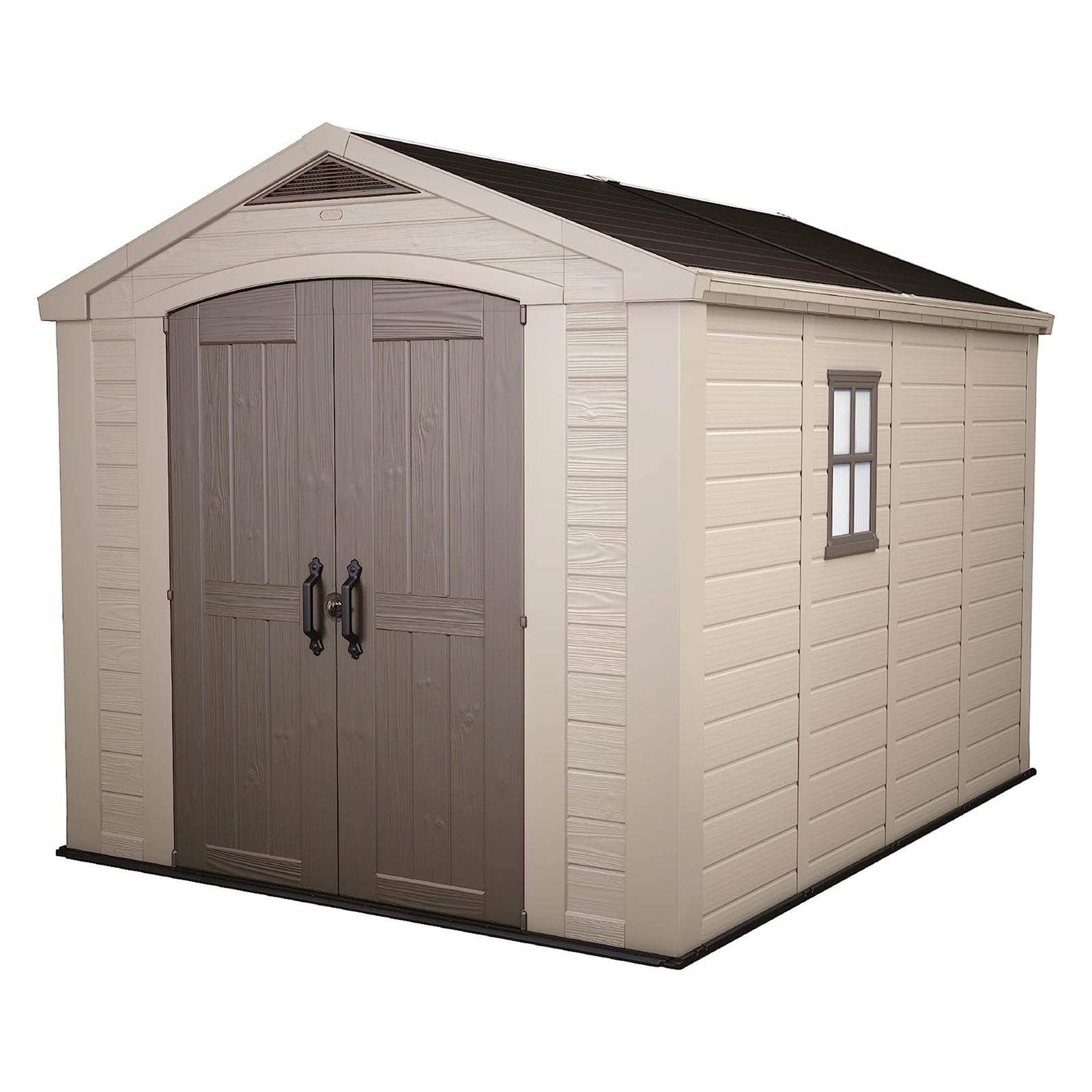 Keter 211203 Factor 8 x 11 All Weather Resistant Outdoor Storage Shed, Taupe - VMInnovations