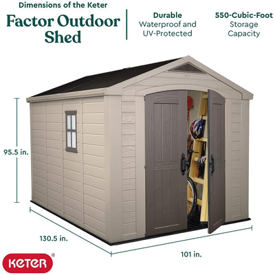 Keter 211203 Factor 8 x 11 All Weather Resistant Outdoor Storage Shed, Taupe - VMInnovations
