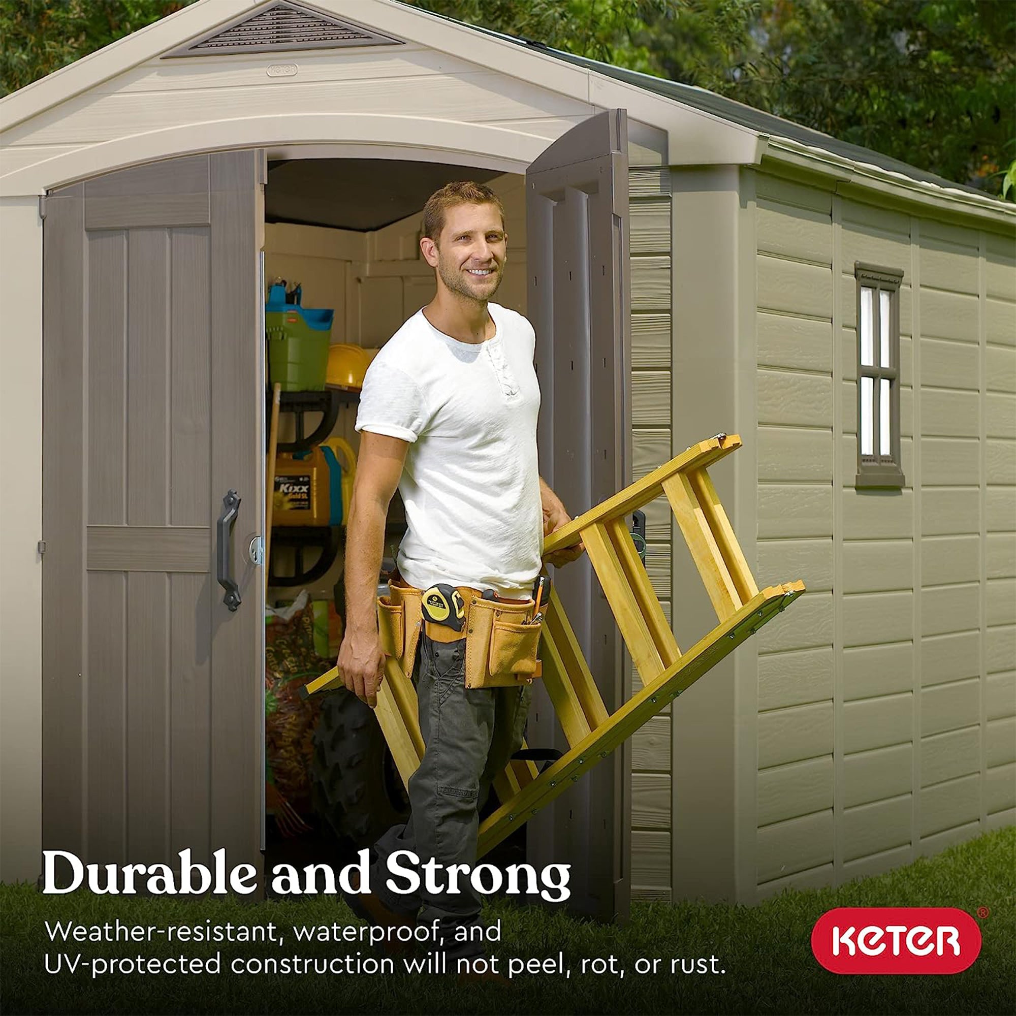 Keter 211203 Factor 8 x 11 All Weather Resistant  Storage Shed, Taupe (Open Box)