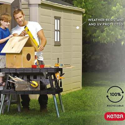 Keter Factor 8 x 11 All Weather Resistant Outdoor Storage Shed, Taupe (Used)