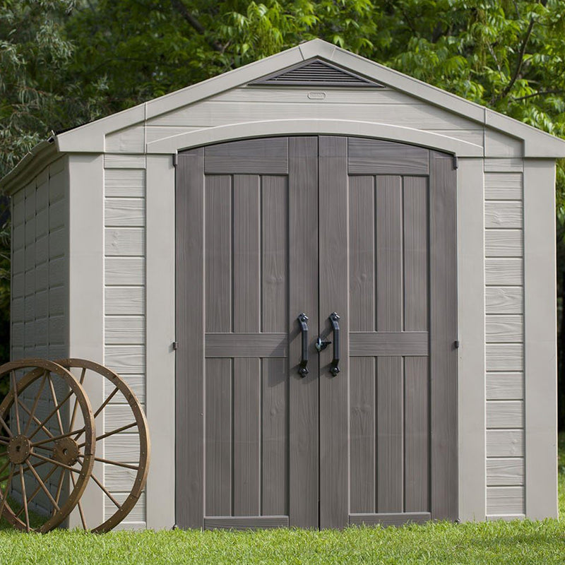 Keter 211203 Factor 8 x 11 All Weather Resistant  Storage Shed, Taupe (Open Box)