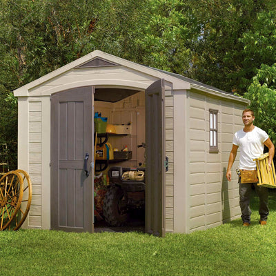 Keter 211203 Factor 8 x 11 All Weather Resistant  Storage Shed, Taupe (Open Box)