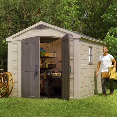 Keter 211203 Factor 8 x 11 All Weather Resistant Outdoor Storage Shed, Taupe