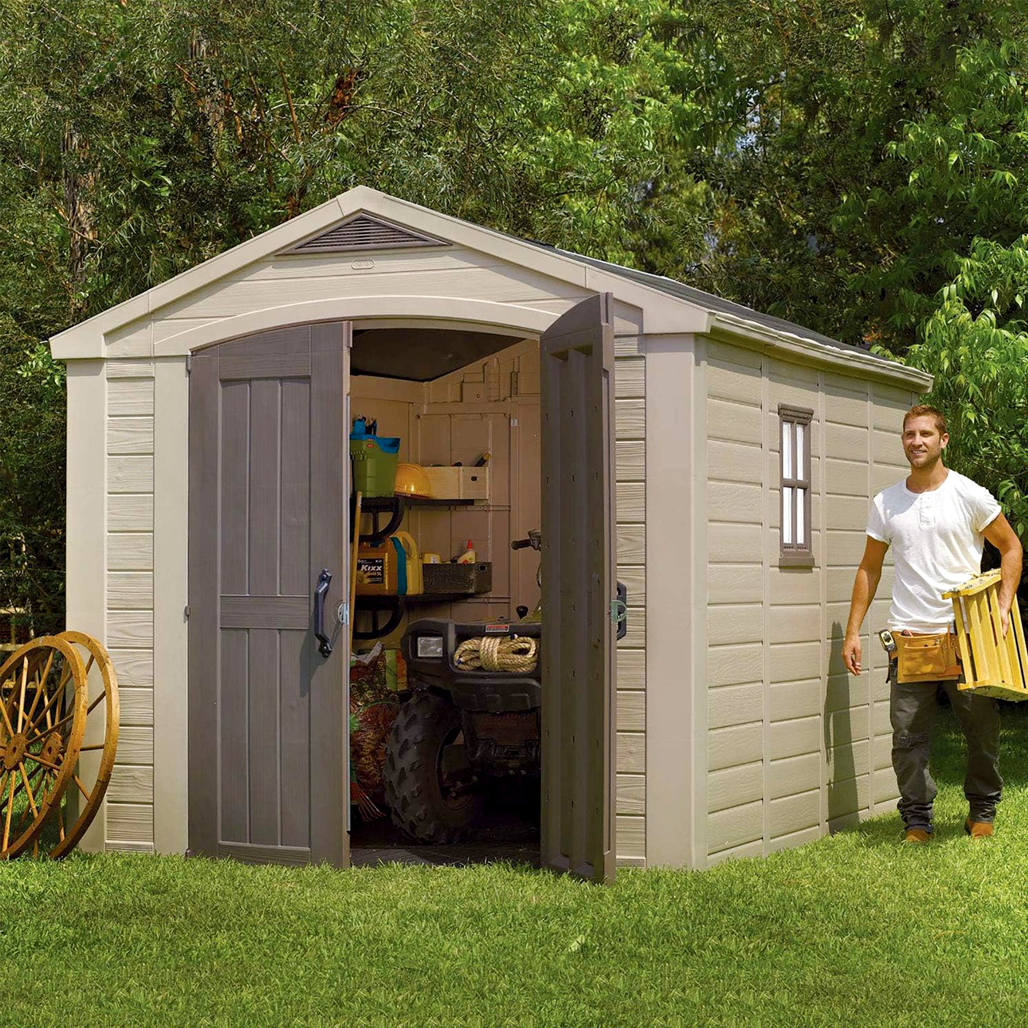 Keter 211203 Factor 8 x 11 All Weather Resistant Storage Shed, Taupe (For Parts)