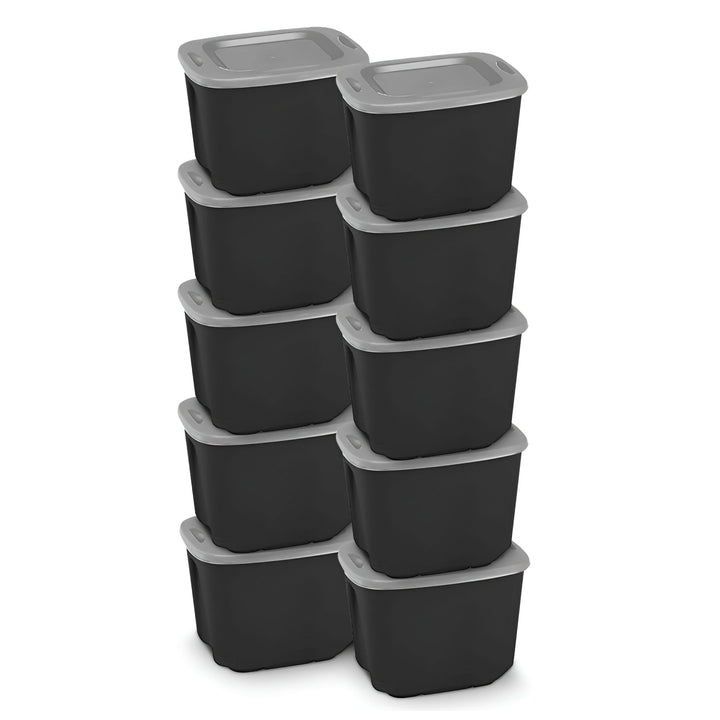 Homz 6610BKTS.10 10 Gallon Durable Molded Plastic Storage Bin w/ Lid (10 Pack)