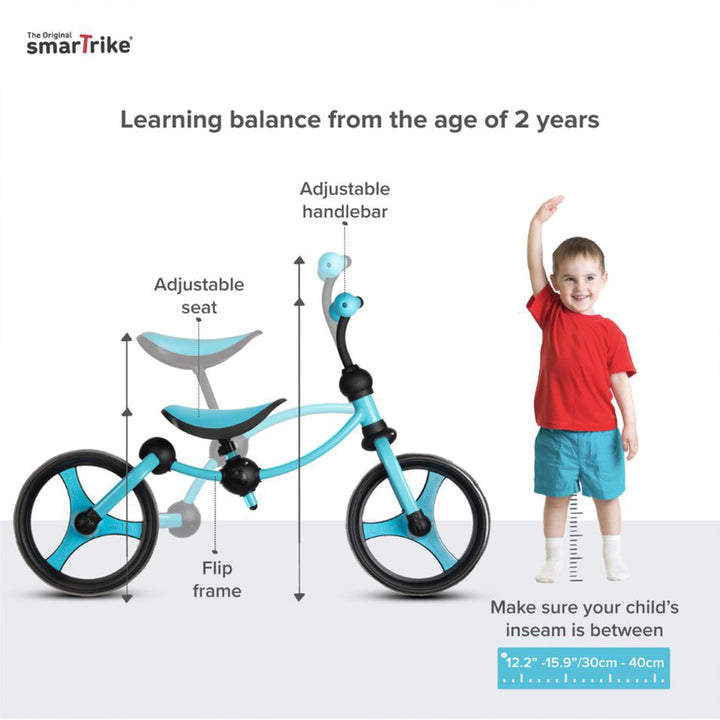 smarTrike Lightweight Adjustable Kids Running Bike 2 in 1 Balance Bike, Blue