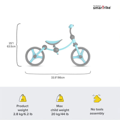 smarTrike Adjustable Kids Running Bike 2 in 1 Balance Bike, Blue (Open Box) - VMInnovations