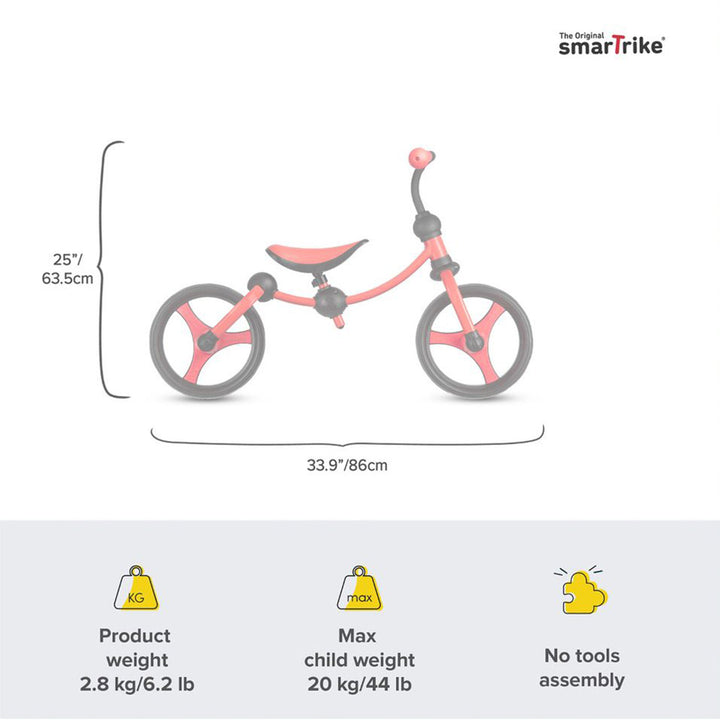 smarTrike Lightweight & Adjustable Kids Running Bike 2 in 1 Balance Bike, Red