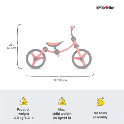 smarTrike Adjustable Kids Running Bike 2 in 1 Balance Bike, Red (Used)