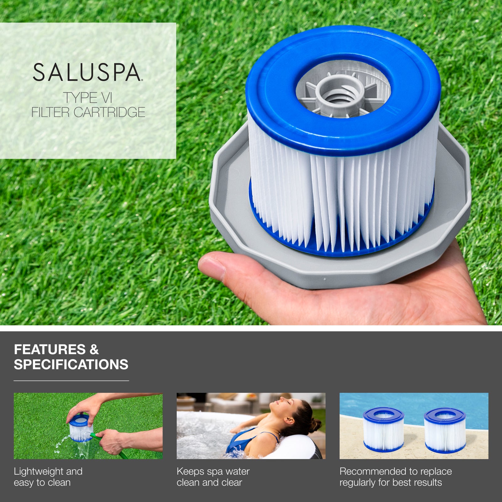 Bestway 60311E SaluSpa Type VI Inflatable Hot Tub Replacement Filter Cartridge - VMInnovations