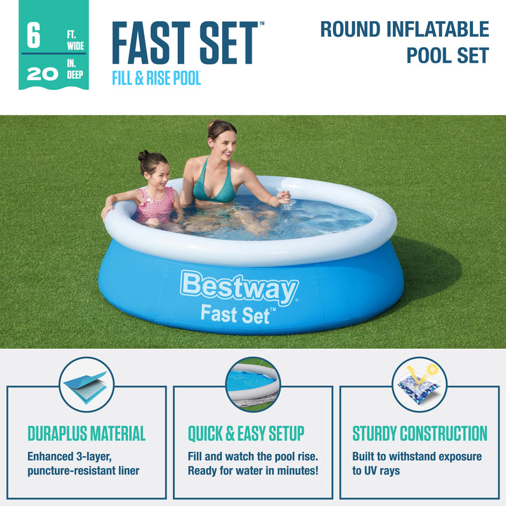 Bestway Fast Set 6' x 20" Round Inflatable Above Ground Outdoor Swimming Pool