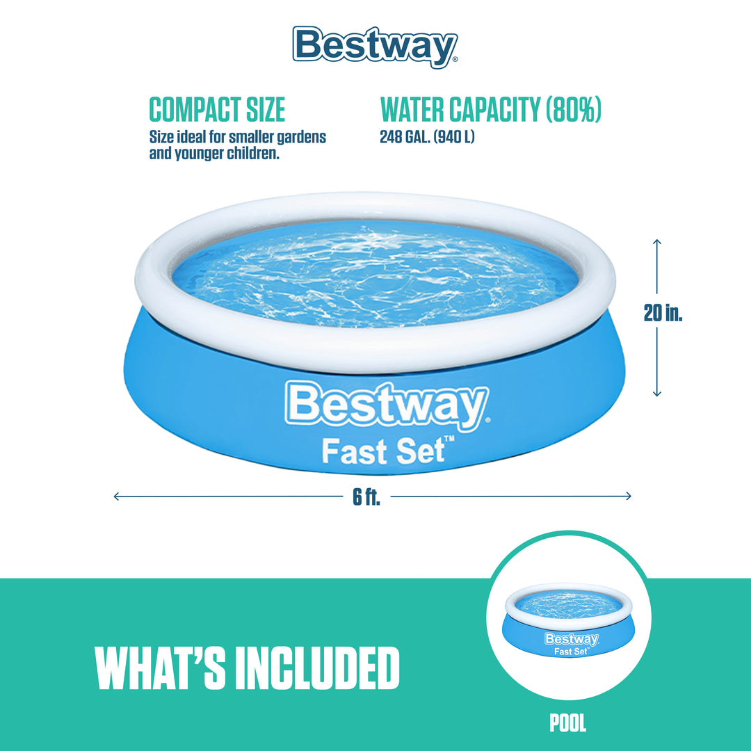 Bestway Fast Set 6' x 20" Round Inflatable Above Ground Outdoor Swimming Pool