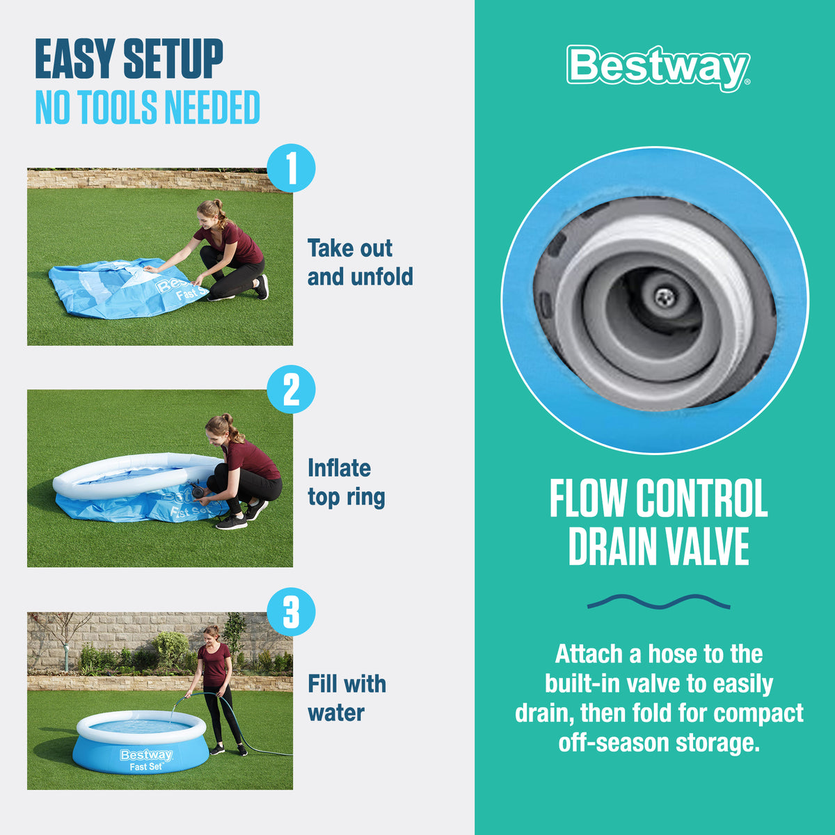 Bestway Fast Set 6' x 20" Round Inflatable Above Ground Outdoor Swimming Pool