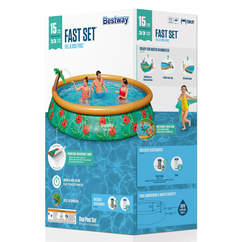 Bestway 57415E 15Ft x 33In Fast Set Paradise Palms Inflatable Pool Set (Used)
