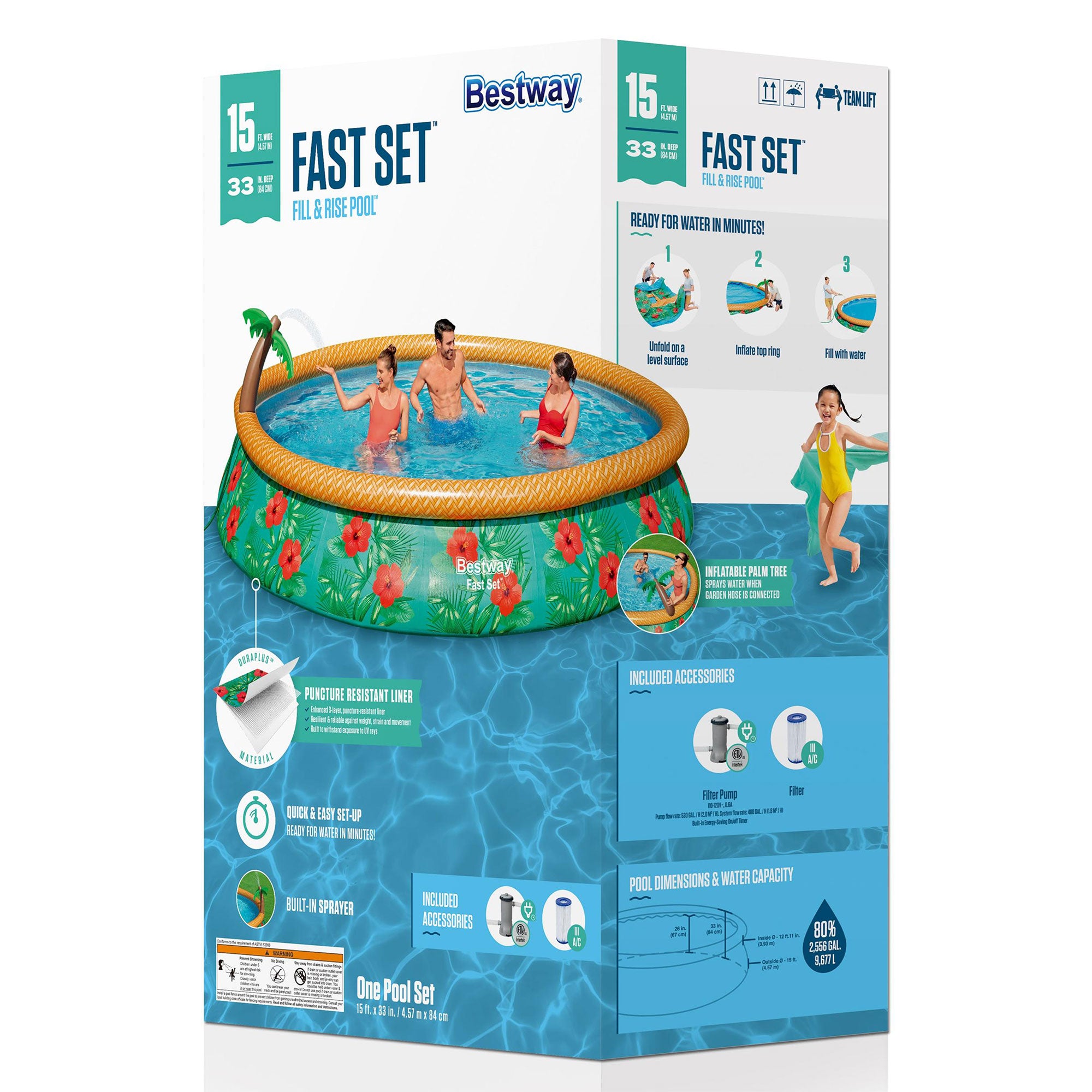 Bestway 57415E 15Ft x 33In Fast Set Paradise Palms Inflatable Pool Set (Used) - VMInnovations
