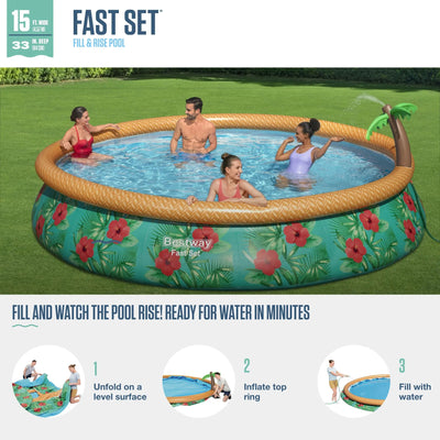 Bestway Fast Set Paradise Palms 15'x33" Round Inflatable Pool Set with Sprinkler