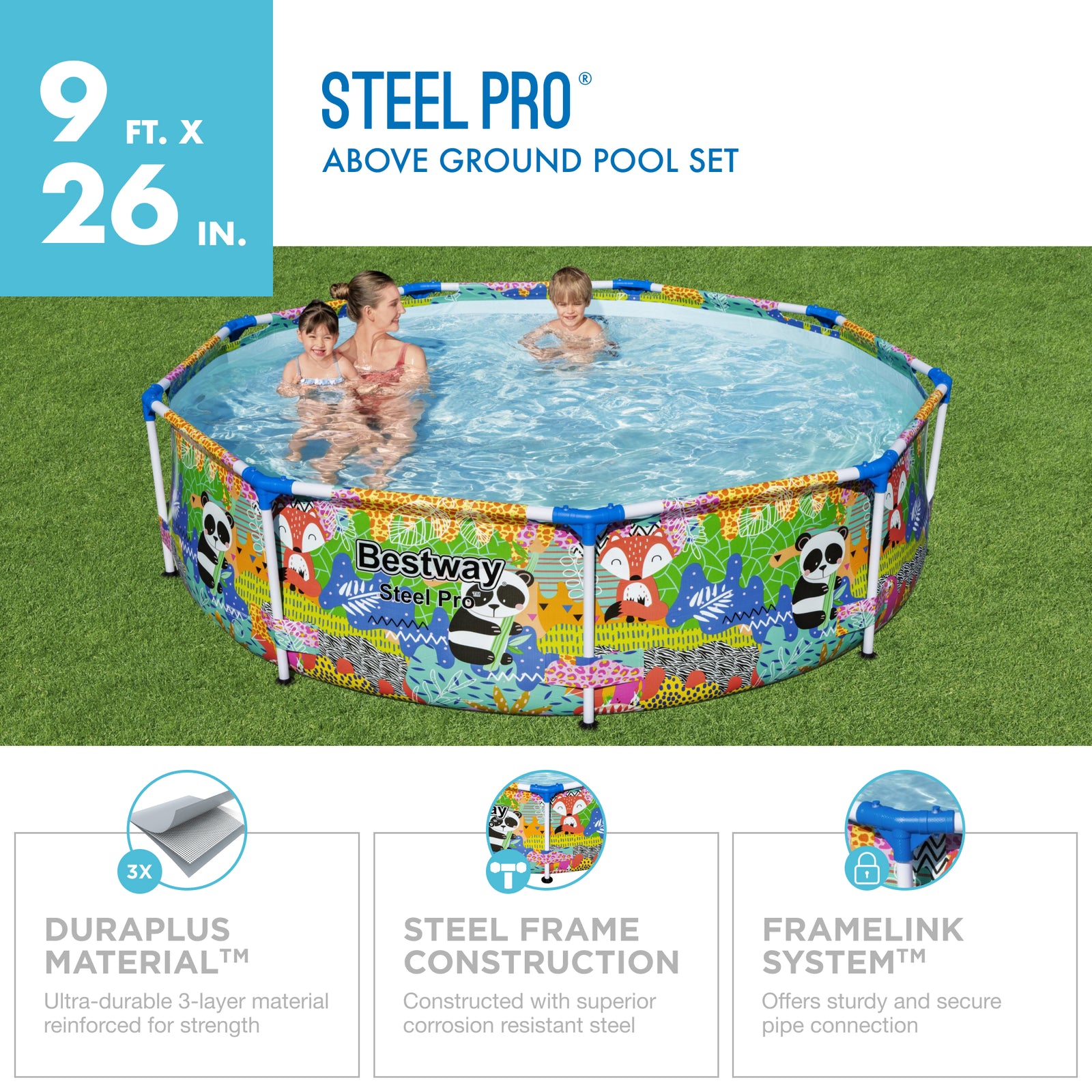 Bestway Steel Pro Panda Print Reinforced Liner Round Above Ground Pool (Used) - VMInnovations