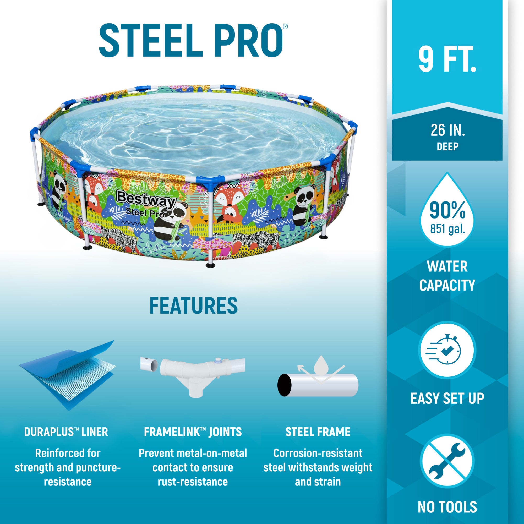 Bestway Steel Pro Panda Print DuraPlus Round Above Ground Pool (Open Box) - VMInnovations