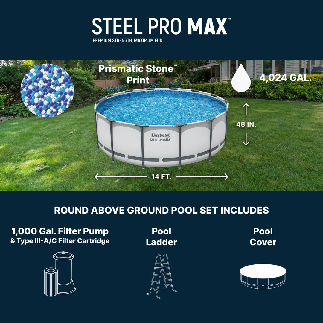 Bestway Steel Pro MAX 14'x48" Round Above Ground Swimming Pool with Pump & Cover