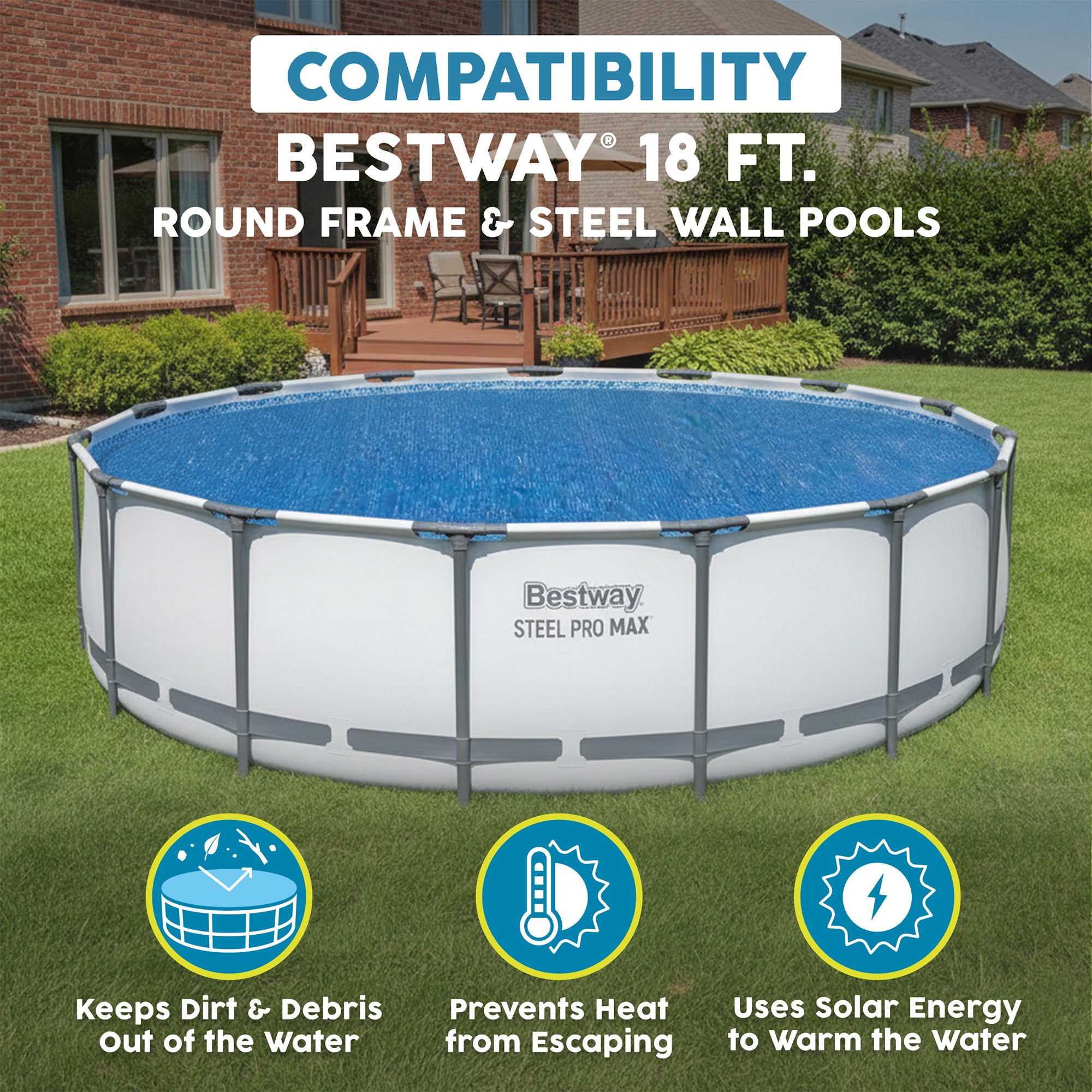 Bestway Round Solar Pool Cover for 18' Frame & Steel Wall Above Ground(Open Box)