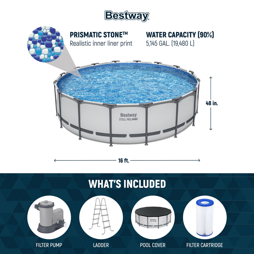 Bestway Steel Pro MAX 16'x48" Round Above Ground Pool w/ Pump & Cover(Open Box)