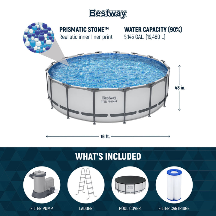 Bestway Steel Pro MAX 16'x48" Round Above Ground Pool w/ Pump & Cover(Open Box) - VMInnovations
