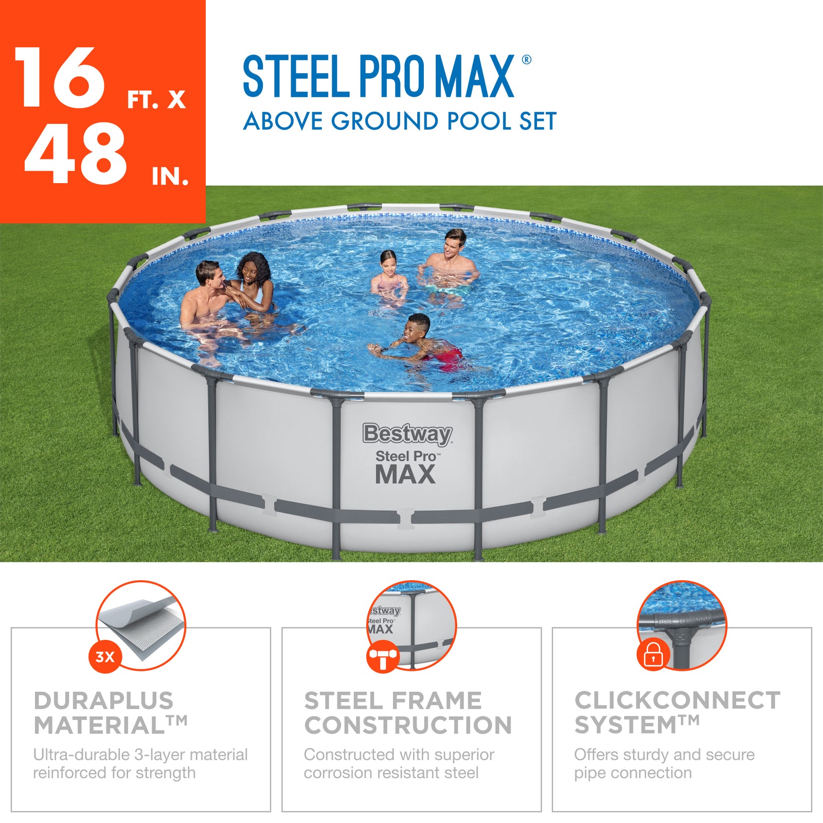 Bestway Steel Pro MAX 16x4 Foot Above Ground Round Pool Set w/Accessories(Used) - VMInnovations