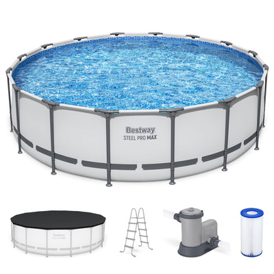 Bestway Steel Pro MAX 16'x48" Round Above Ground Swimming Pool with Pump & Cover - VMInnovations