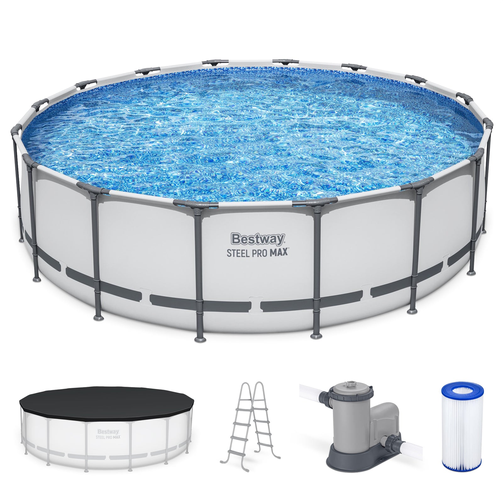 Bestway Steel Pro MAX 16'x48" Round Above Ground Pool w/ Pump & Cover(Open Box) - VMInnovations