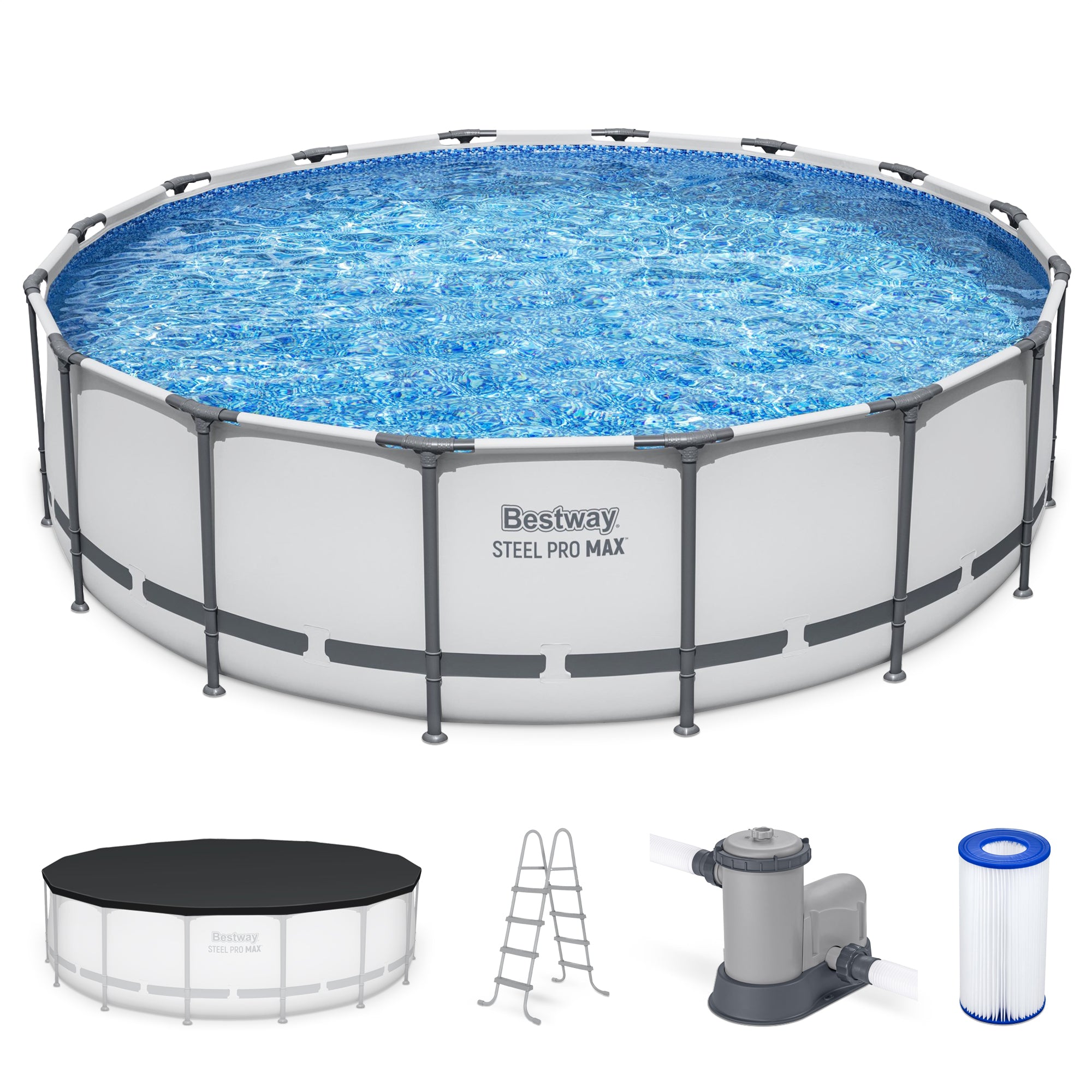 Bestway Steel Pro MAX 16'x48" Round Above Ground Pool w/ Pump & Cover(Open Box) - VMInnovations
