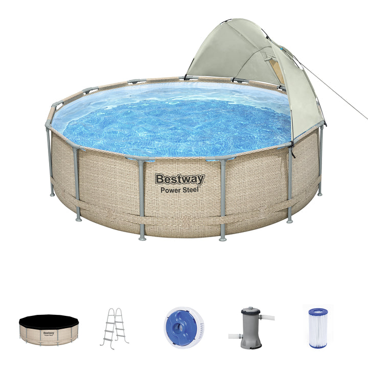 Bestway Power Steel 13' x 42" Above Ground Outdoor Swimming Pool Set with Canopy