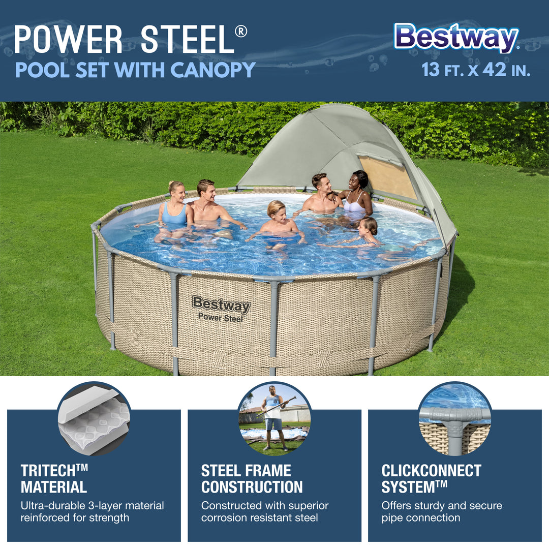 Bestway 13 Ftx42 Inches Power Steel Frame Pool Set with Canopy (Open Box)