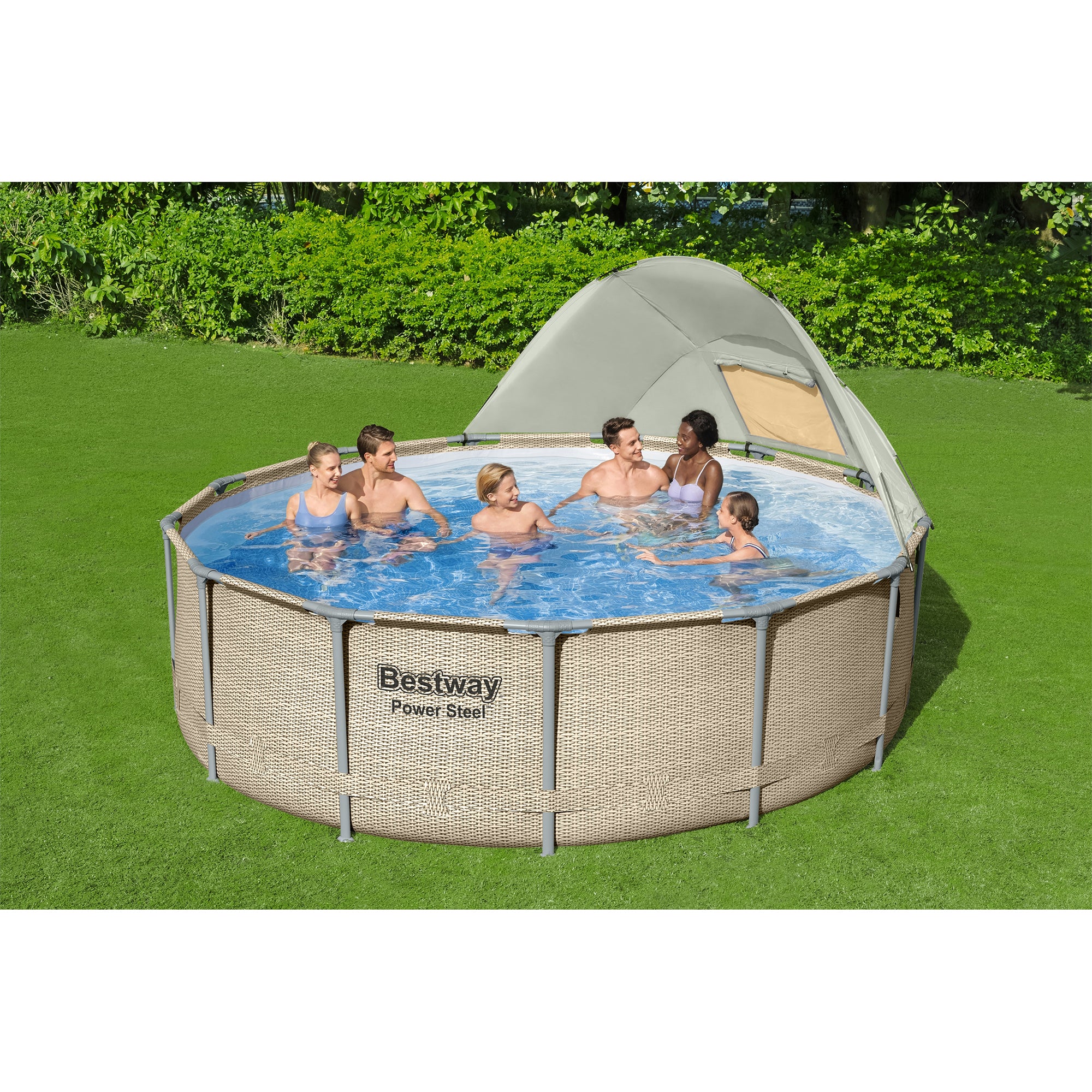 Bestway Power Steel 13' x 42" Above Ground Outdoor Swimming Pool Set with Canopy - VMInnovations