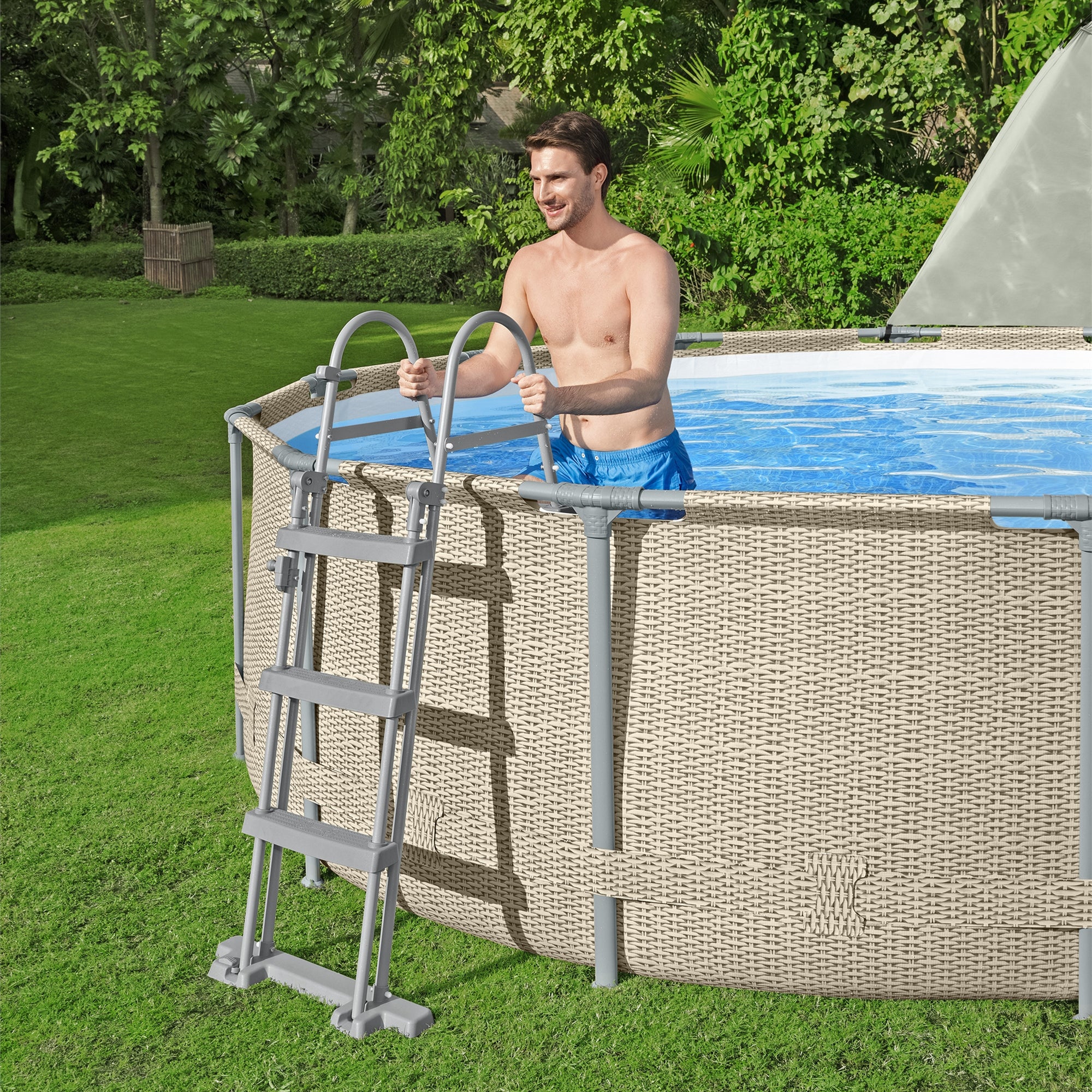 Bestway Power Steel 13' x 42" Above Ground Outdoor Swimming Pool Set with Canopy - VMInnovations