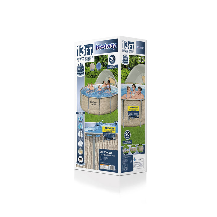 Bestway 13 Ftx42 Inches Power Steel Frame Pool Set with Canopy (Open Box)