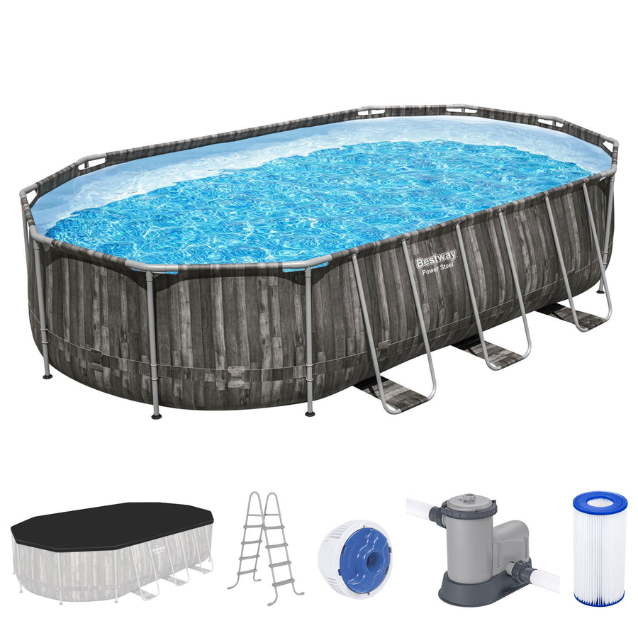 Bestway Power Steel 20' x 12' x 48" Oval Above Ground Outdoor Swimming Pool Set - VMInnovations