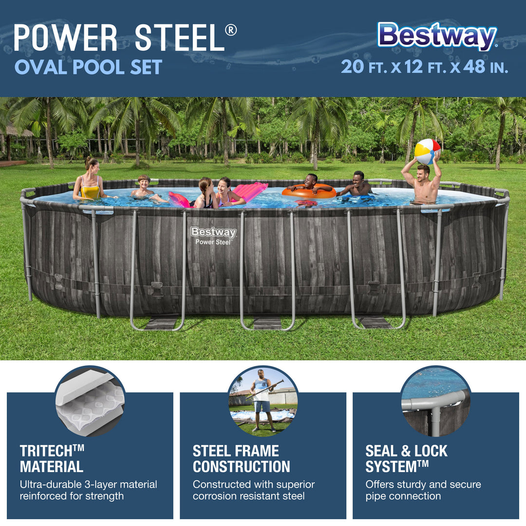 Bestway Power Steel 20x12x4 Foot Above Ground Oval Pool Set (Open Box)