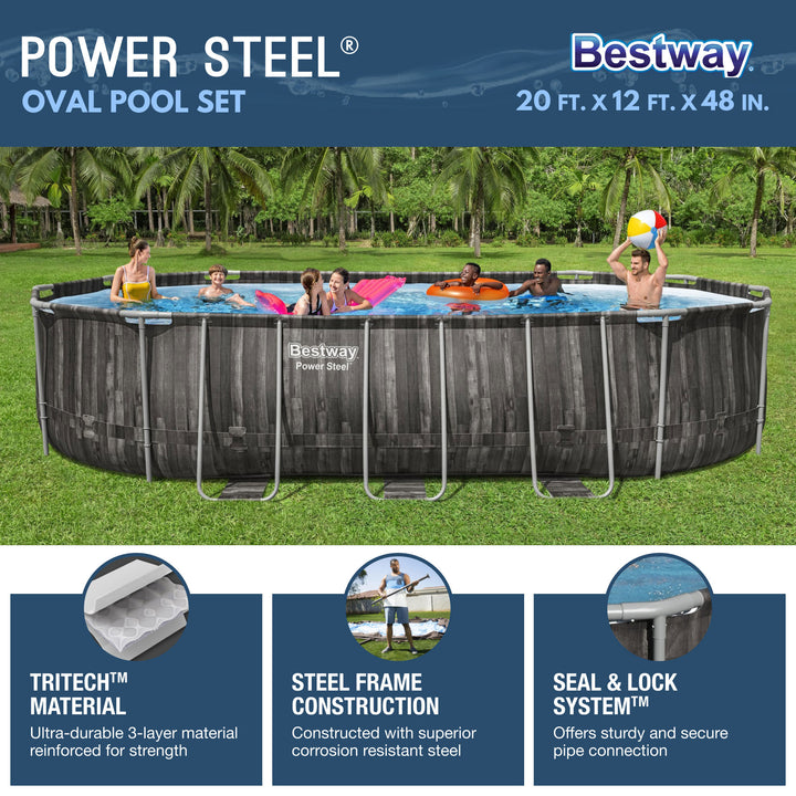Bestway Power Steel 20x12x4 Foot Above Ground Oval Pool Set (Open Box)