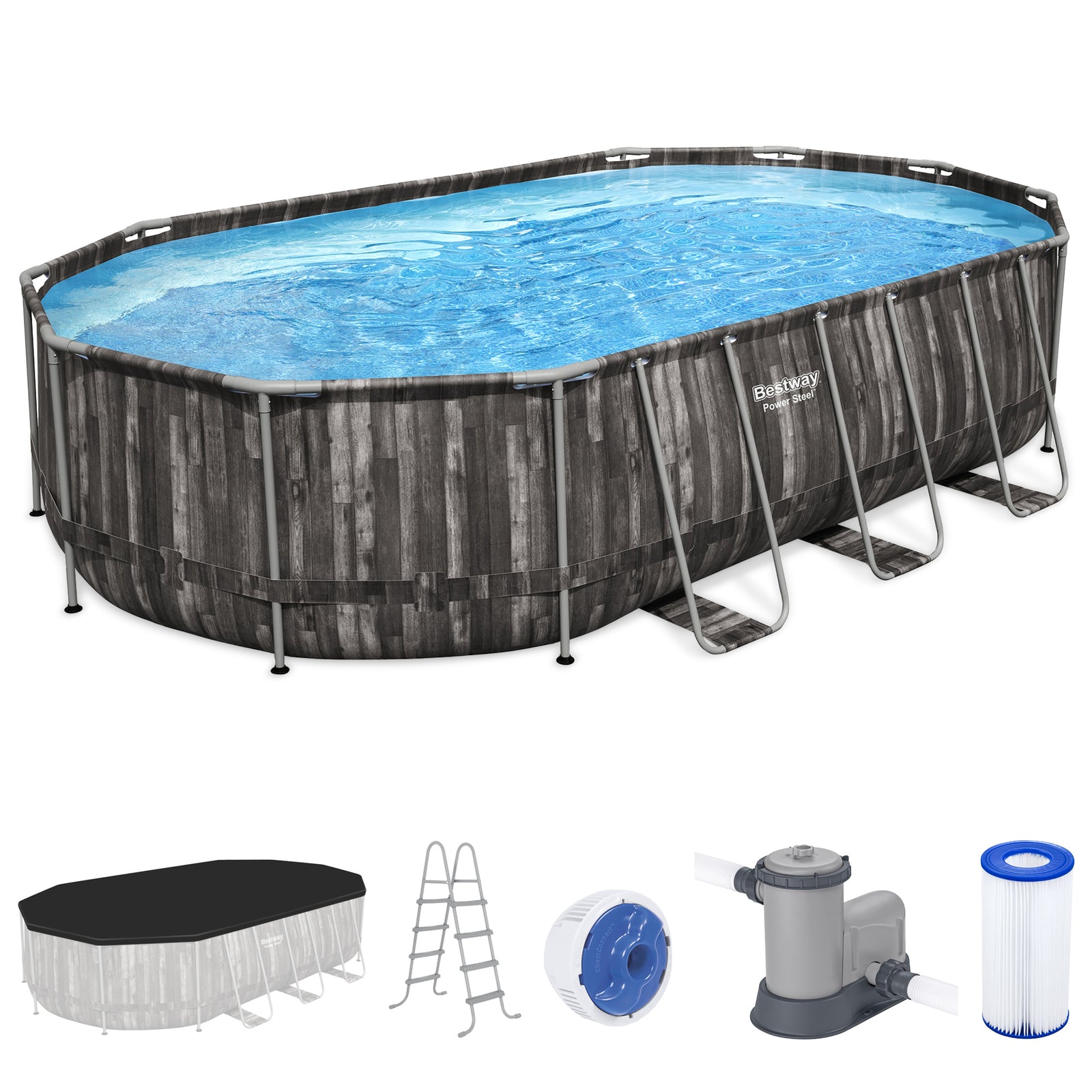 Bestway Power Steel 20x12x4 Foot Above Ground Oval Pool Set (For Parts) - VMInnovations