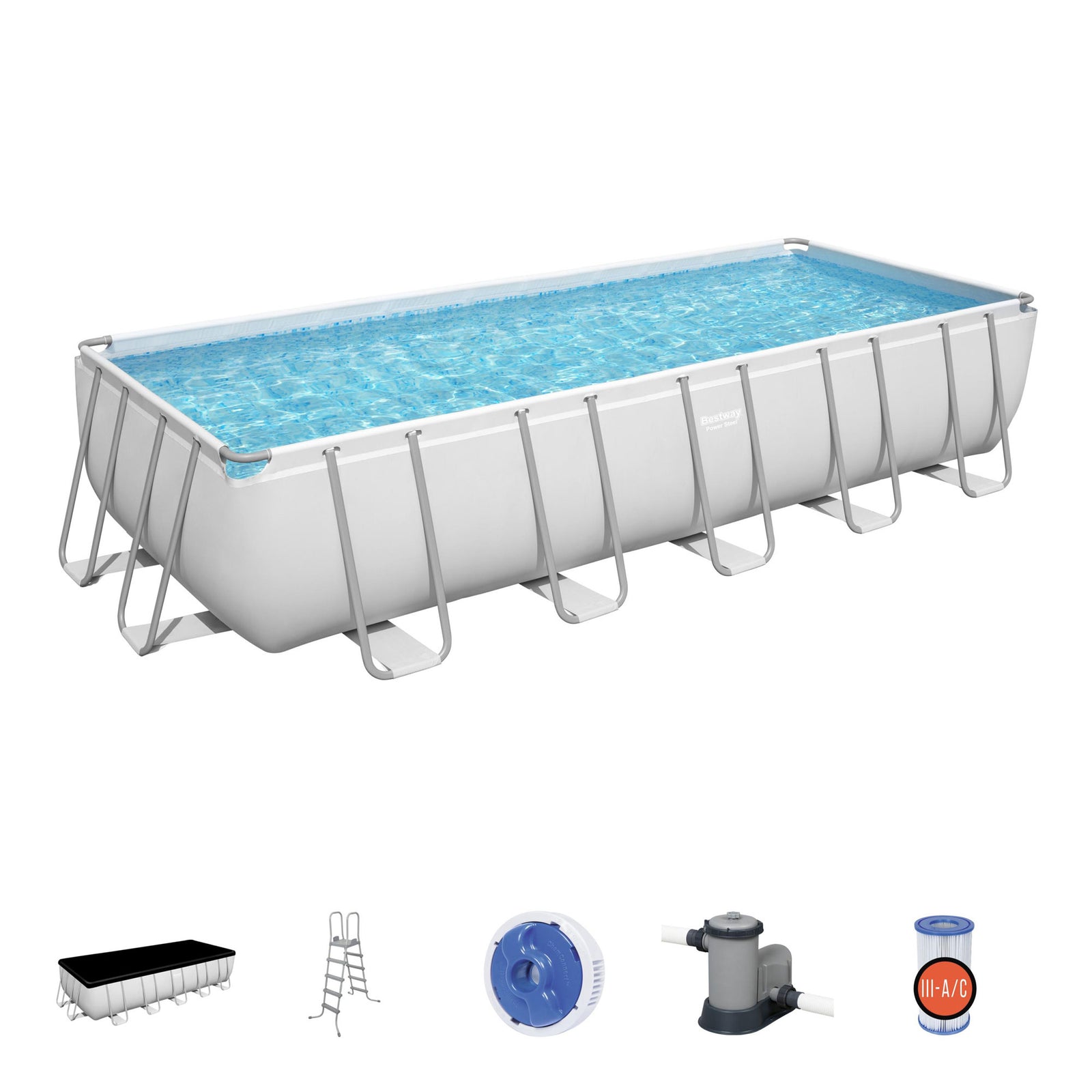 Bestway Power Steel 21' x 9' x 52" Rectangular Above Ground Swimming Pool Set - VMInnovations