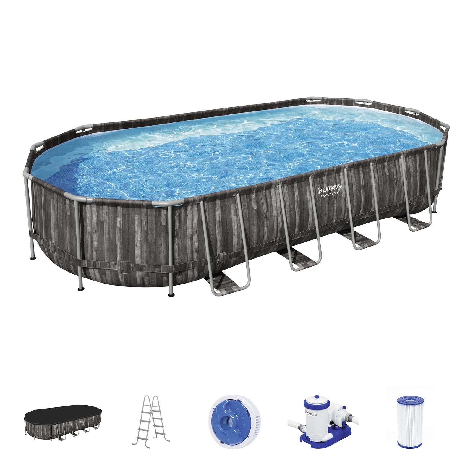 Bestway Power Steel 24' x 12' x 48" Rectangular Above Ground Swimming Pool Set - VMInnovations