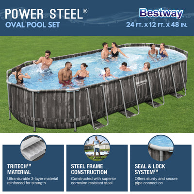 Bestway Power Steel 24' x 12' x 48" Rectangular Above Ground Swimming Pool Set