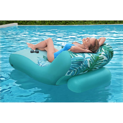 Bestway H2OGO! Luxury Fabric Covered 64" Inflatable Pool Lounger Float, Blue - VMInnovations