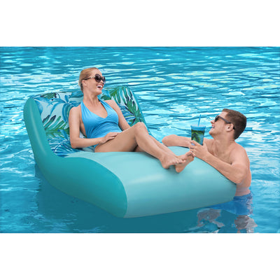 Bestway H2OGO! Luxury Fabric Covered 64" Inflatable Pool Lounger Float, Blue