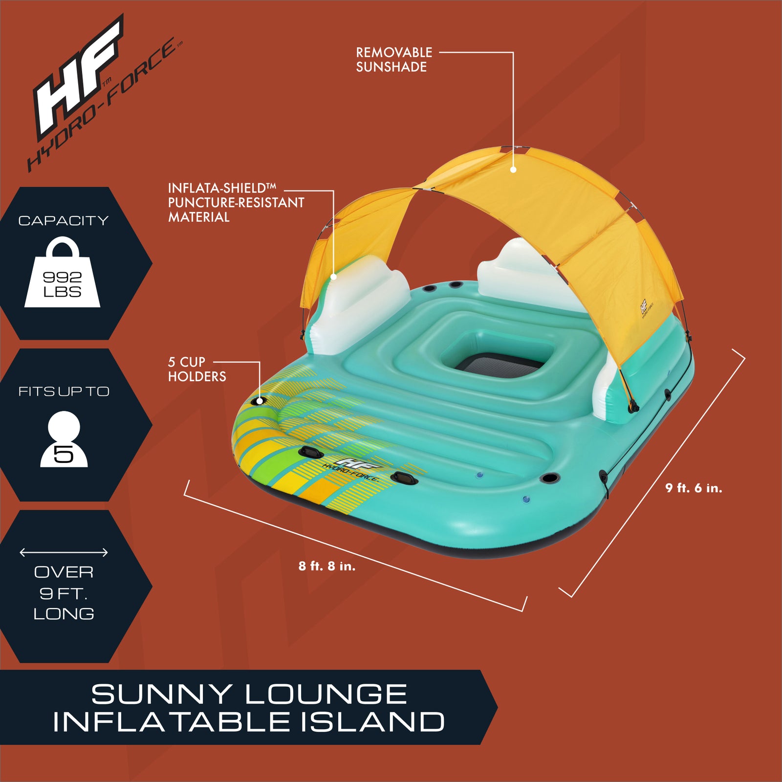 Hydro Force Sunny 5 Person Inflatable Floating Island Raft (Open Box) - VMInnovations
