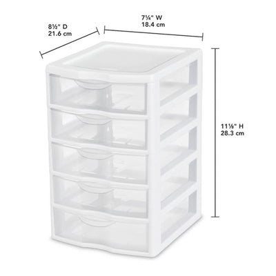 Sterilite Clearview Small Plastic 5 Drawer Desktop Storage System, 4 Pack, White